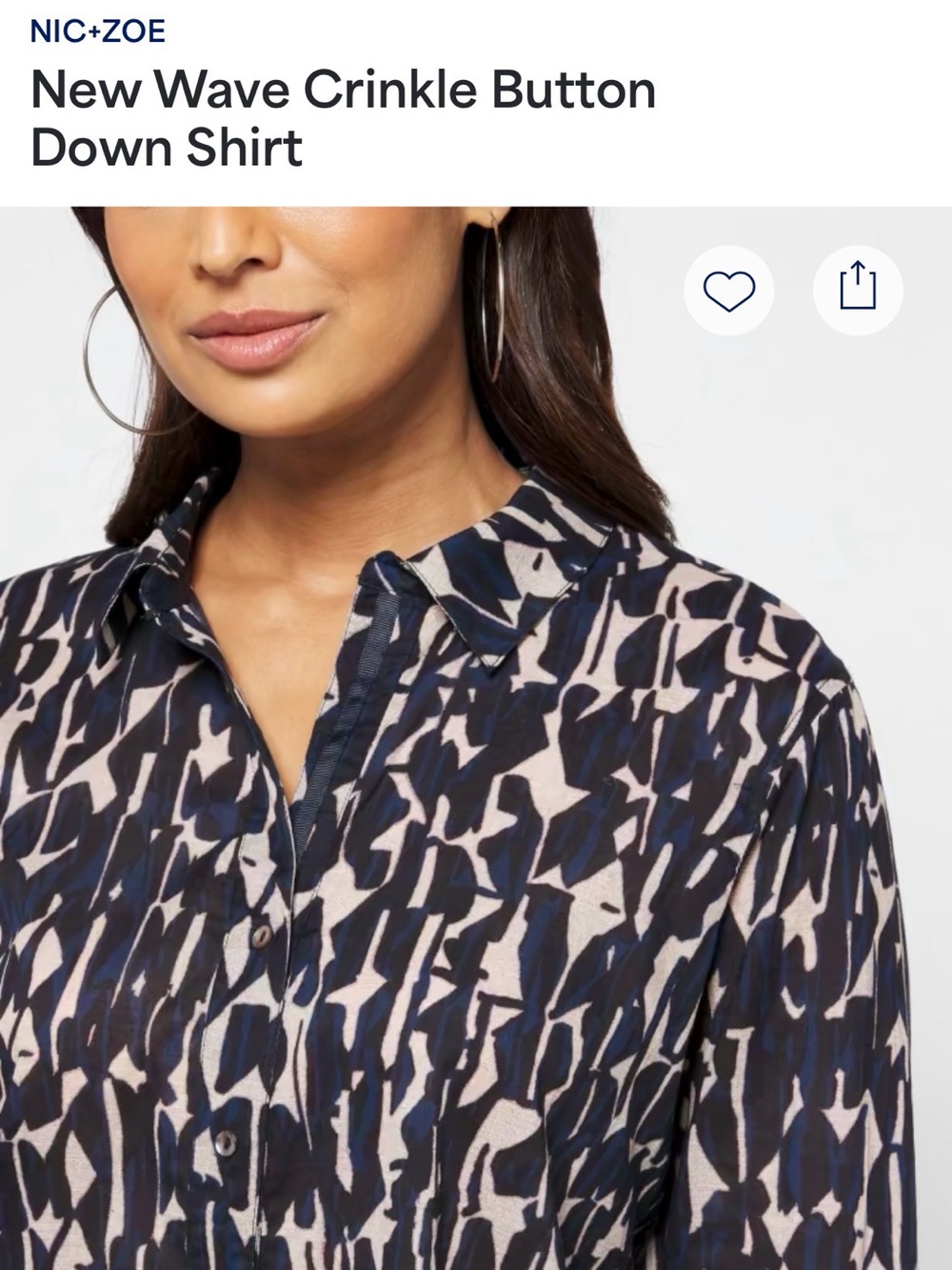 NIC+ZOE Navy & Cream Abstract Crinkle Button-Down Shirt - Picture 5 of 11